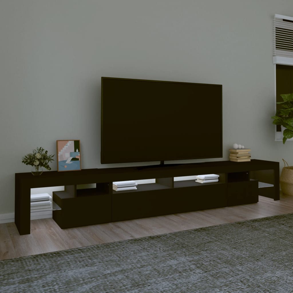 NNEVL TV Cabinet with LED Lights Black 260x36.5x40 cm-2